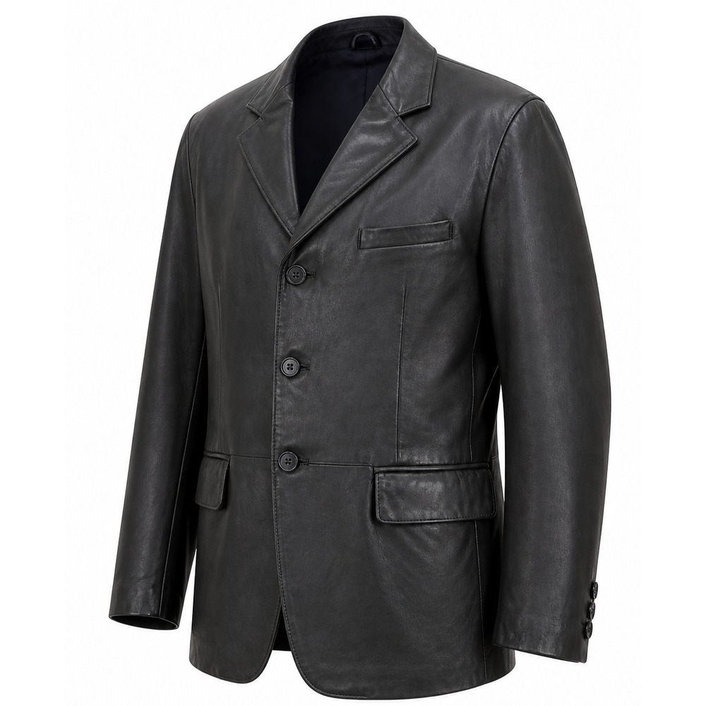 Ralph Lauren Mens 42L Black Genuine Leather Blazer Sport Coat 3 Button Jacket